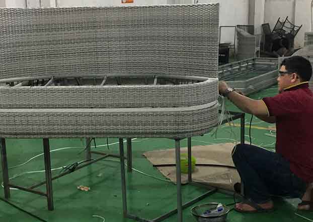 Weaving in Process of Building Shape of Wicker Custom Wicker Furniture Naples, Florida